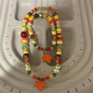 Handmade Beaded Dog Necklace and Matching Owner Bracelet Set for Fall holidays
